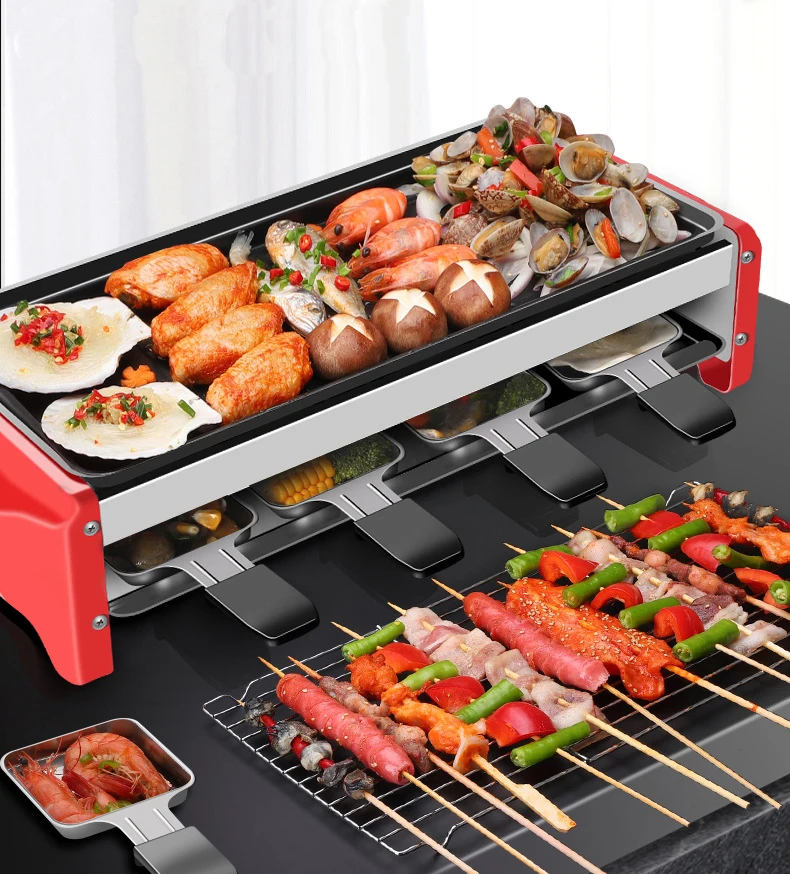 Double electric barbecue oven household smokeless Korean barbecue oven lamb kebab grill kebab machine function non-stick electri