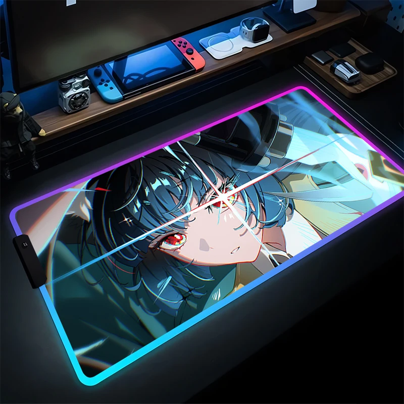 

LED Mouse Pad Professional eSports Game Players Speed Game Zenless Zone Zero Desk Mat RGB Mousepad Hoshimi Miyabi Keyboard Pad