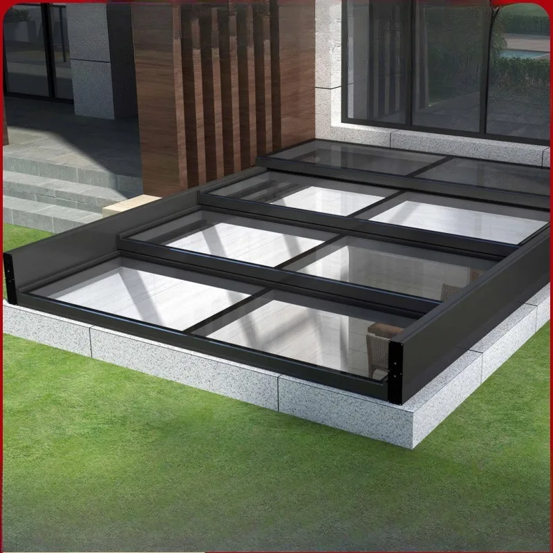 Electric telescopic translational skylight double laminated glass daylight roof sunshade rainproof roof telescopic patio cover
