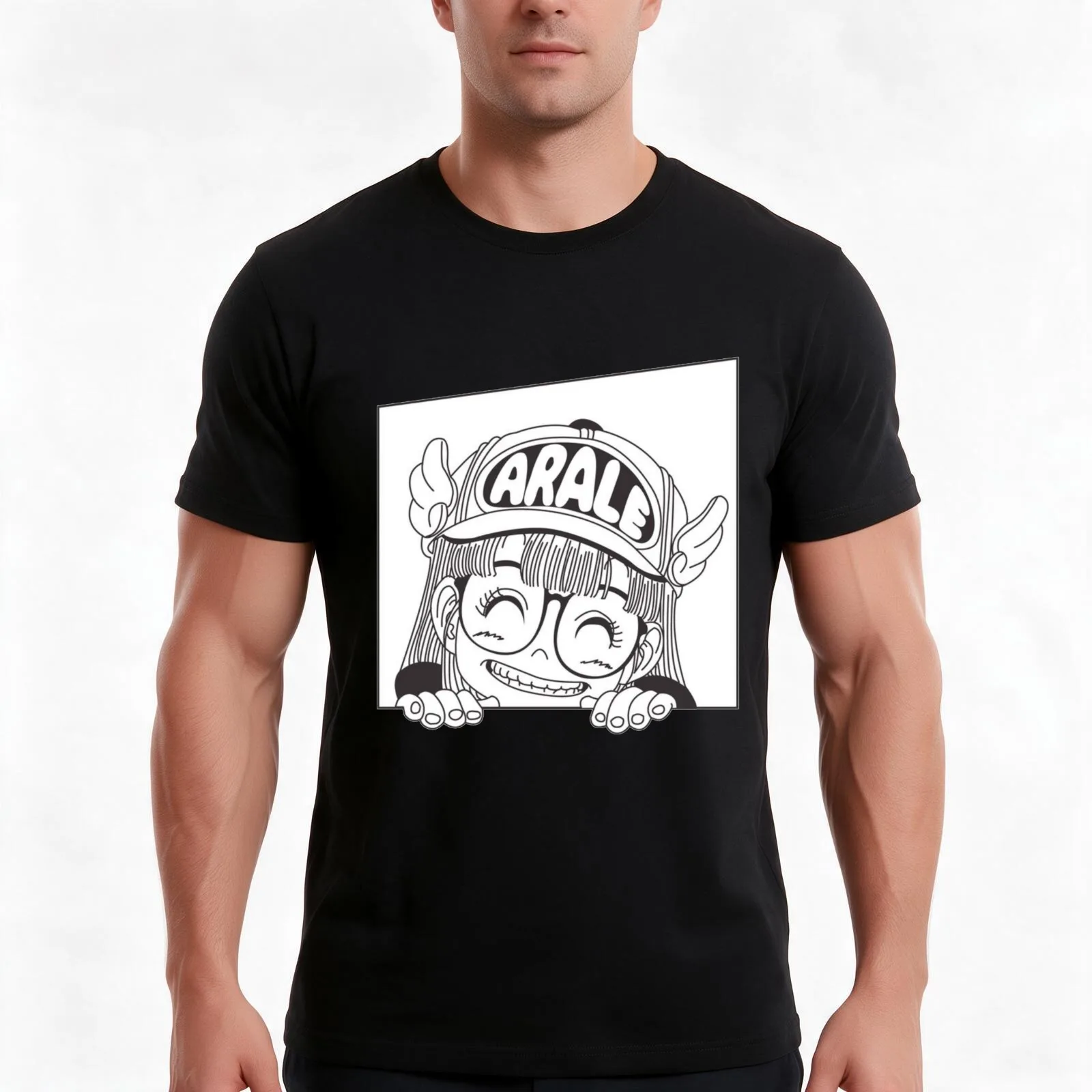 Arale is love T-Shirt, Summer Casual Cotton Tee, Oversized Streetwear Tops, Vintage Graphic Print, Loose Fit Short Sleeve