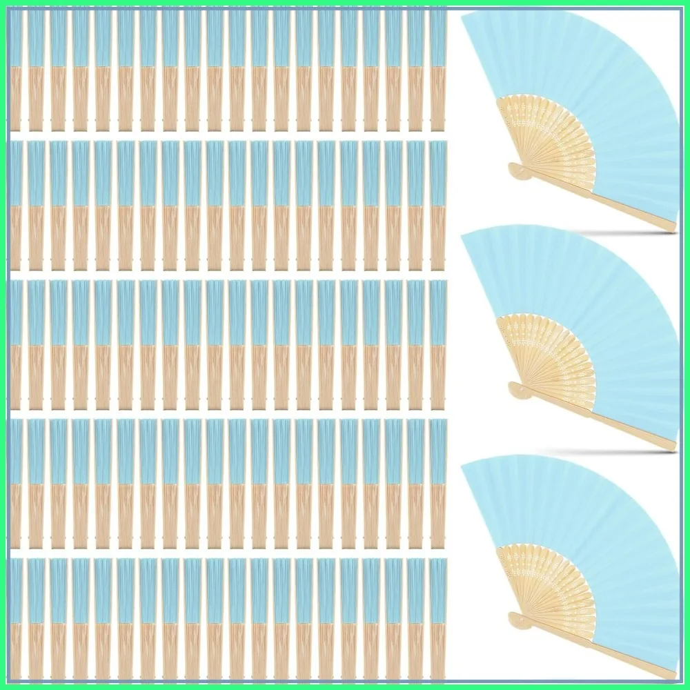 

100 Pack Bamboo Folding Hand Fans for Weddings Parties DIY Crafts Decor