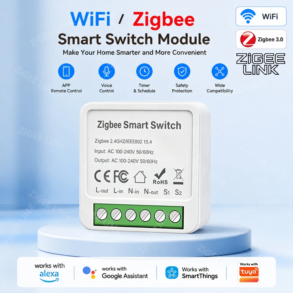 Dual Mode WiFi Zigbee3.0 Mini Relay Breaker 2-Way Smart Switch Timing Remote APP Control DIY Module Work With Alice Alexa Google