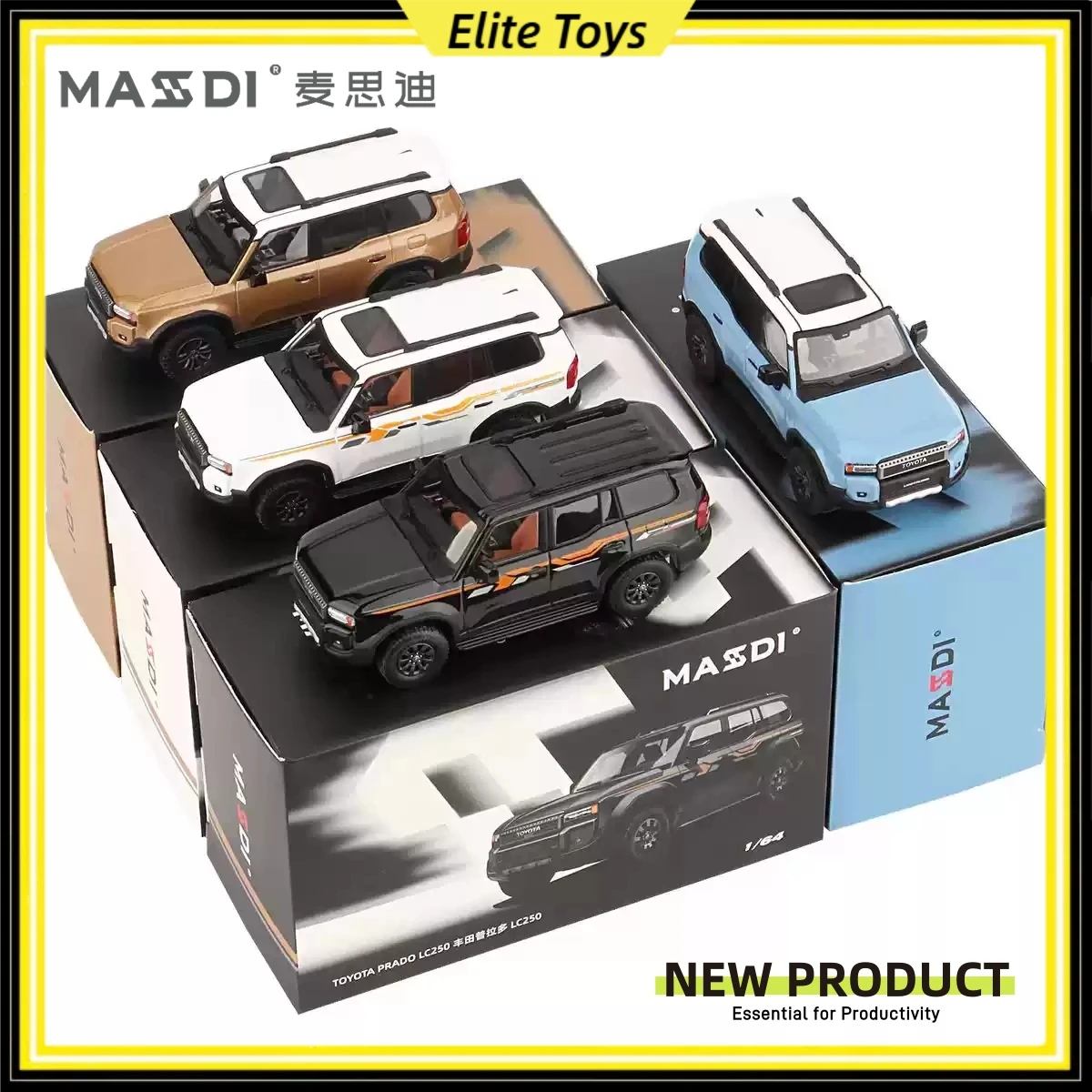 MASSDI 1/64 Toyota Prado LC250 Alloy Car Model Sunroof Version SUV Offroad Simulation Diecast Vehicle Collectible Display Gift