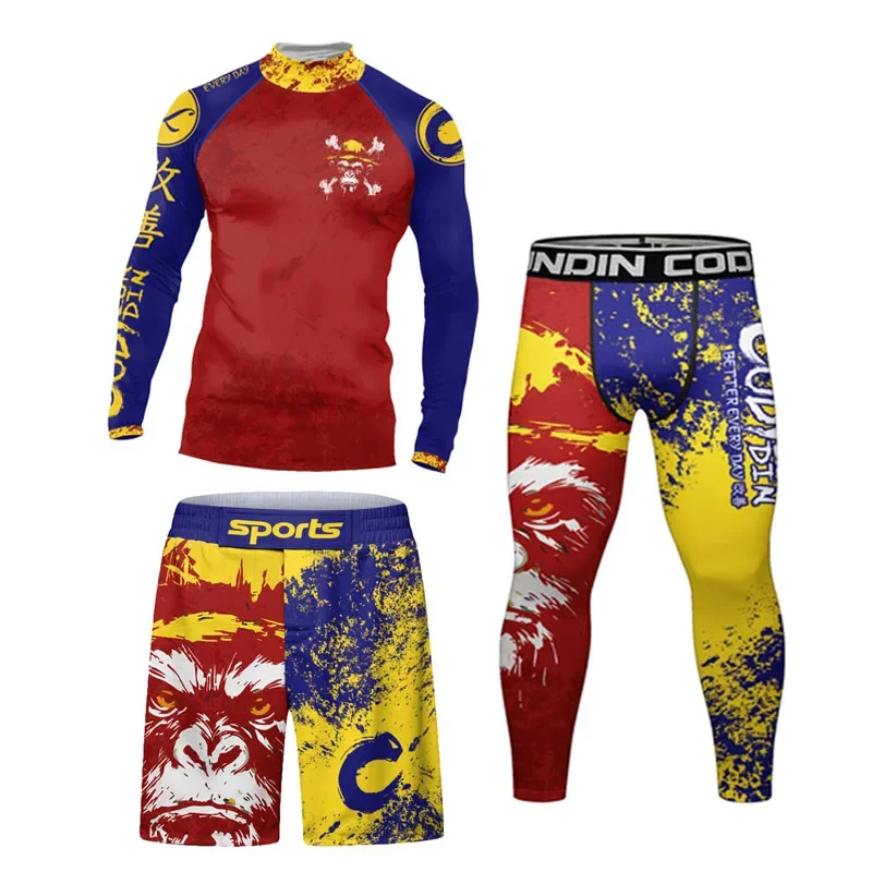 بدلة رياضية مضغوطة للرجال MMA BJJ Rashguard الملاكمة كرة السلة جيرسي تجريب اللياقة البدنية الصالة الرياضية الملابس التدريب الجري ملابس رياضية