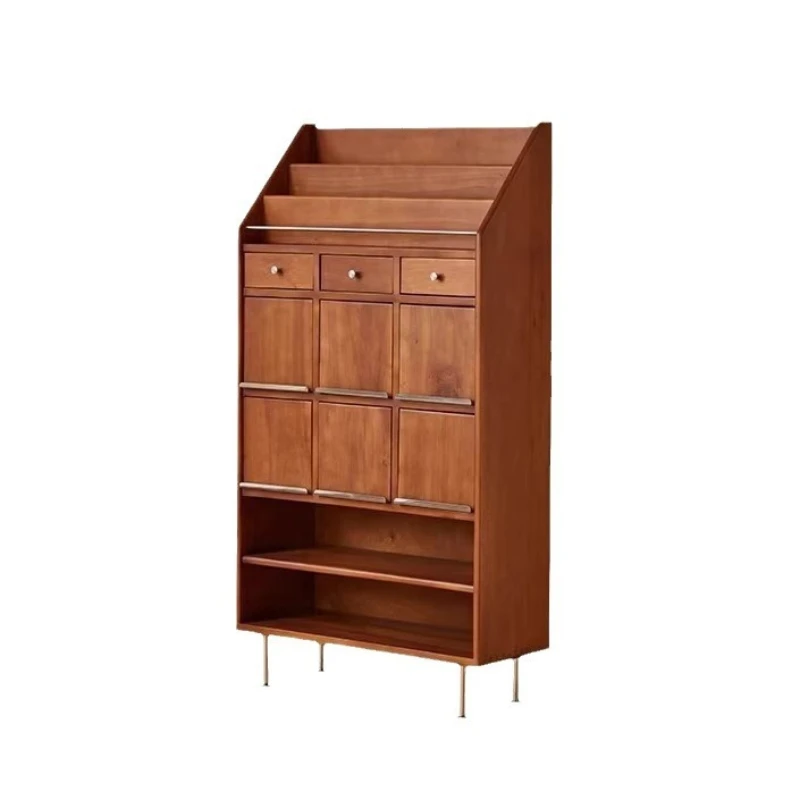 Medieval style solid wood magazine cabinet grid simple Japanese style living room study bookcase retro multi-functional