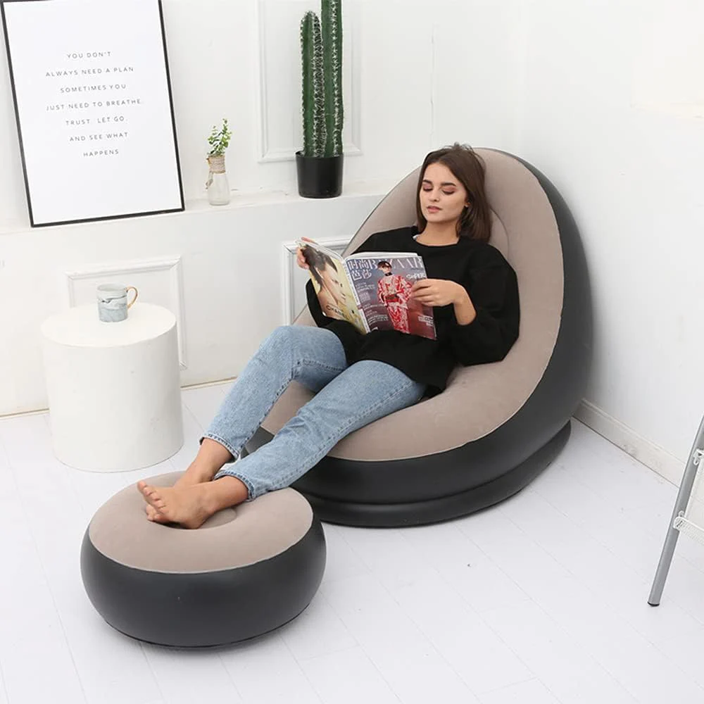 New Inflatable Plush Sofa For Lazy People Foldable Foot Sofa Bed Outdoor Convenient Lying Chair With Feet Bench Hot