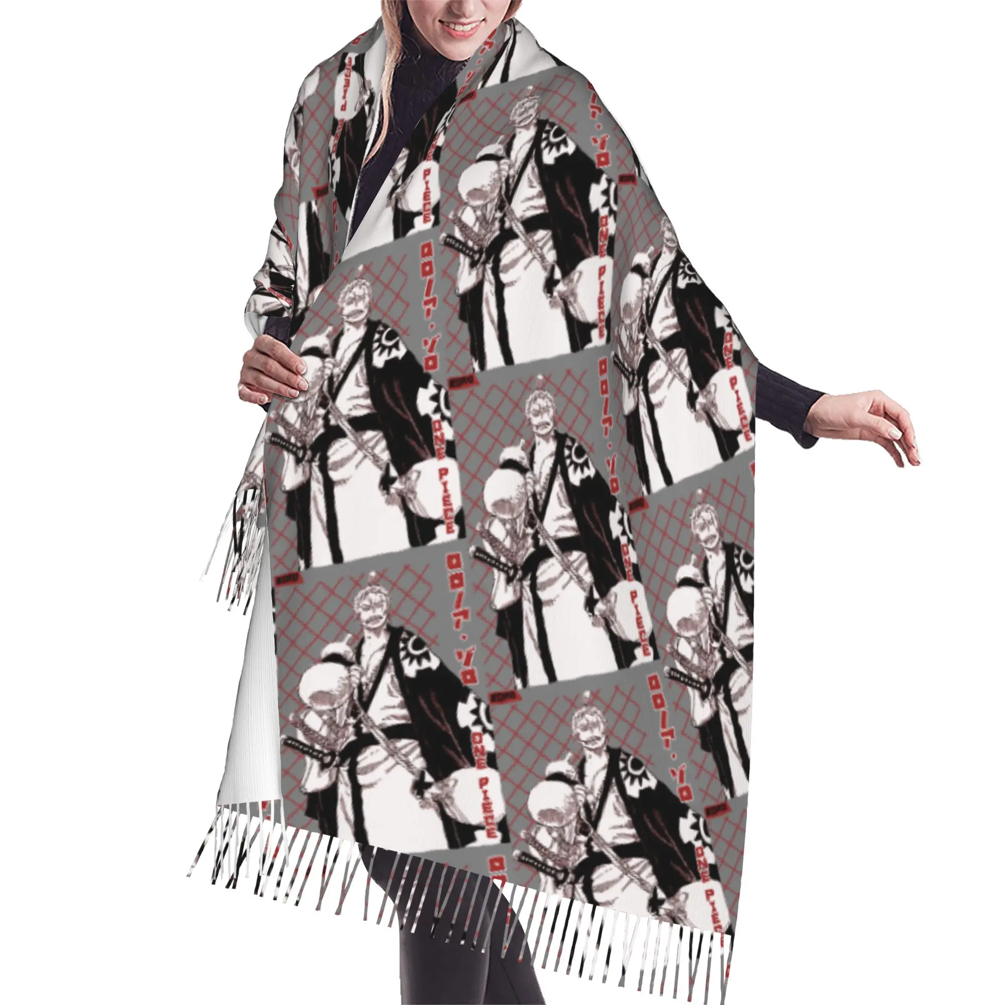 Custom Zoro O-One P-Piece Anime Tassel Scarf Women Soft Shawls Wraps Female Winter Scarves