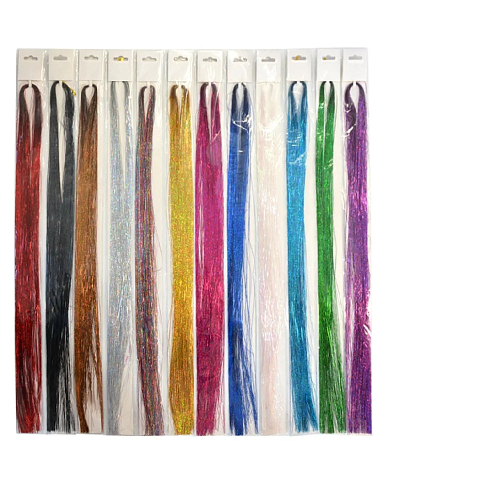 47 Inches Hair Tinsel 200 Strands/Pack Hair Tinsel Hair Extensions Tool Kit for Women Girls Hair Accessories