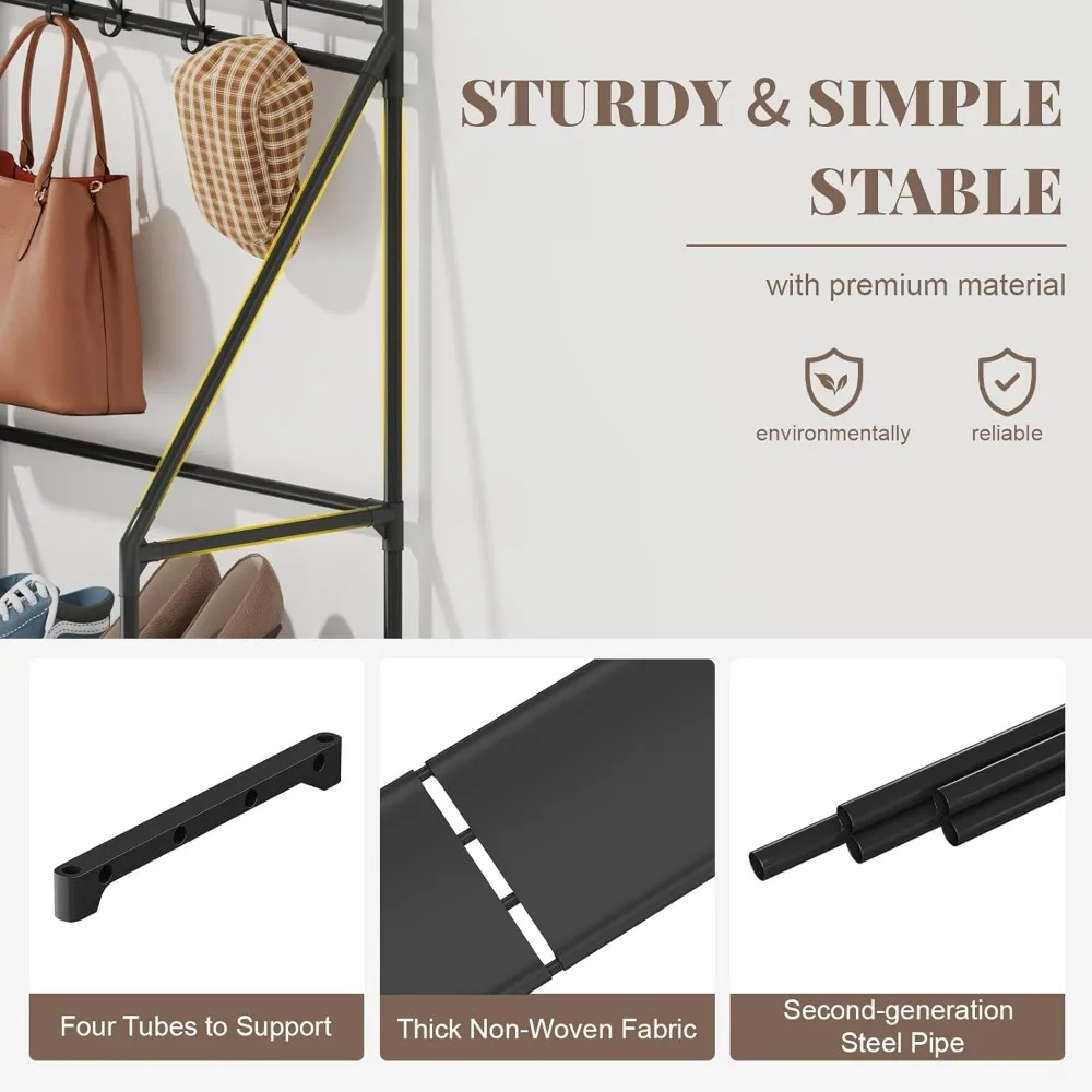 معطف وأحذية متعدد الوظائف 3 في 1 مع 16 خطافًا لتخزين موفر للمساحة