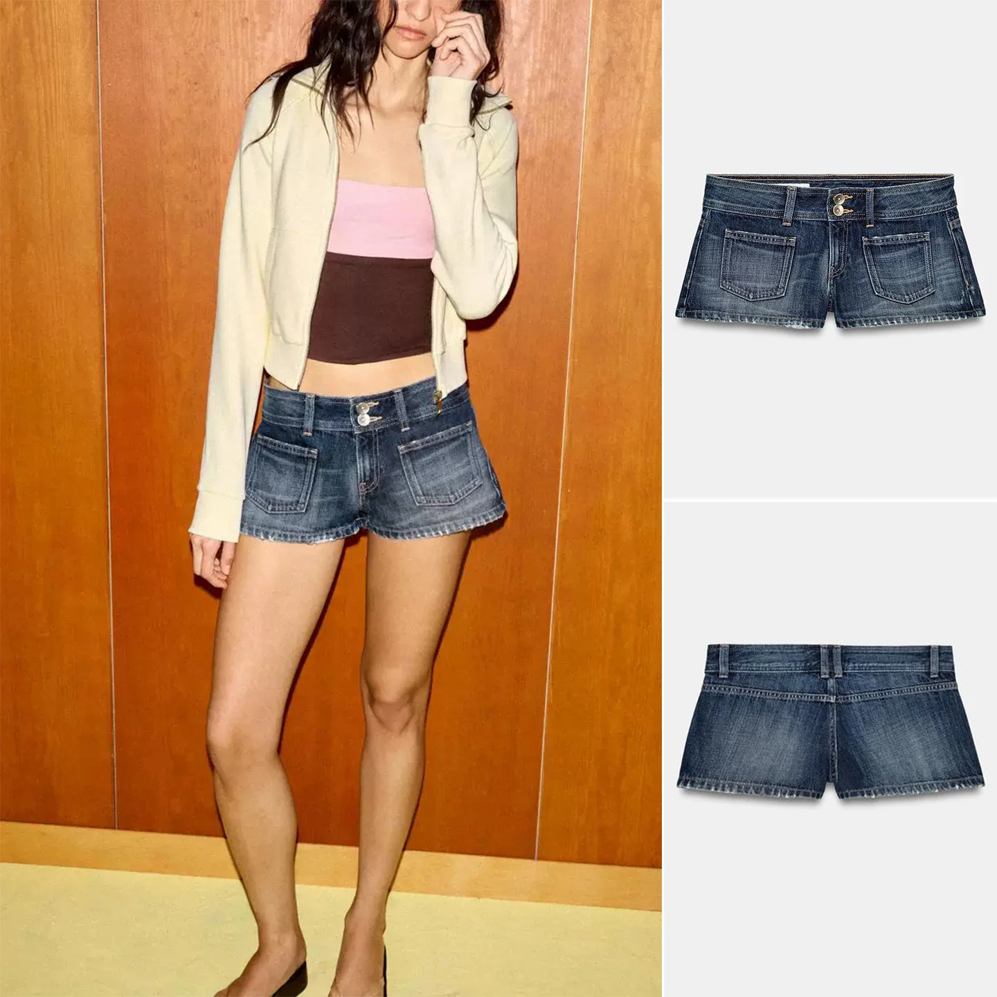 

Spring Summer New Women's Low Waist Casual Jeans Shorts Pocket Decorated Slim Fit Polyester Fiber Ladies Shorts