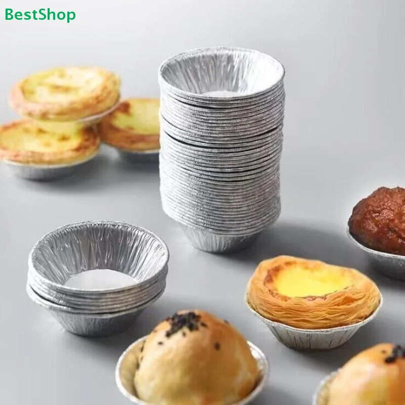 ♥ Einweg-Eierkuchenformen aus Aluminiumfolie - 50/100 Stück Runde Backförmchen für Törtchen, Puddings & Mini-Kuchen