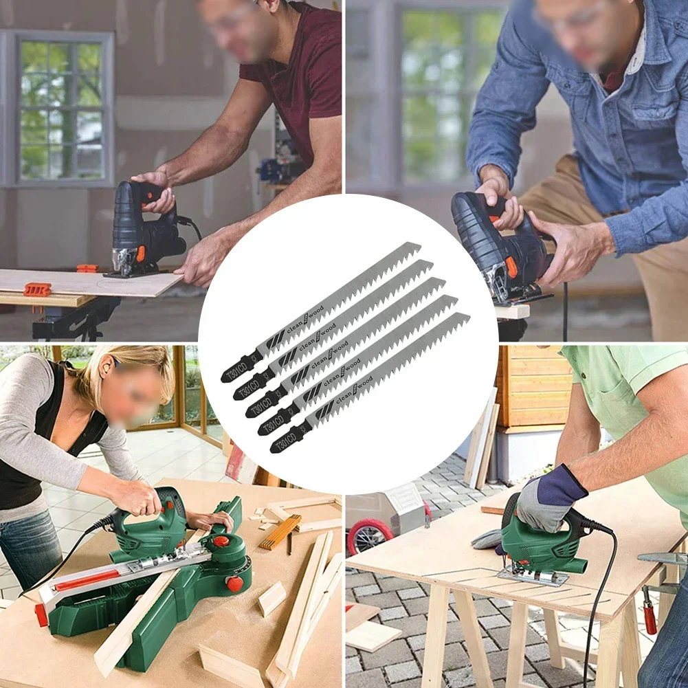 YTOM 5Pcs T301CD Jigsaw Blade Set High Carbon Steel Reciprocating Saw Blade For Sheet Panels Wood Plastic Metal Cutting Woodwork