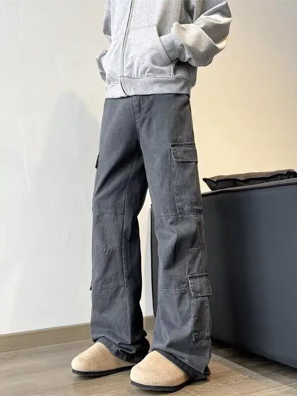 

Мужские повседневные рабочие брюки в американском ретро-стиле, модные зимние джинсовые брюки свободного прямого кроя