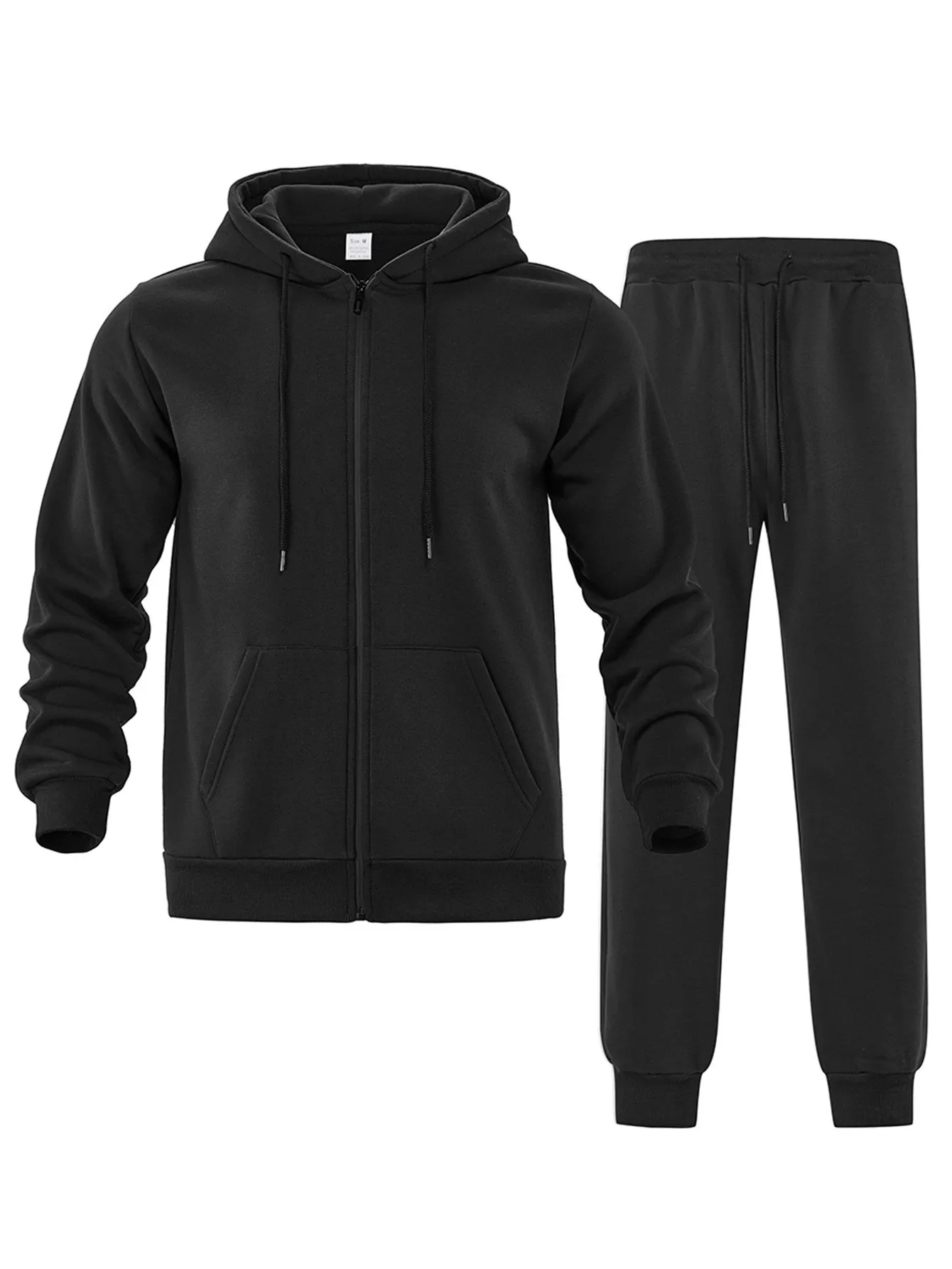 Herbst-Winter Herren Fleece Zweiteiler Set Einfarbiger Zip-Hoodie Jogginghose Warme Freizeitkleidung Locker Sitzender Täglicher Trainingsanzug – Detail 8