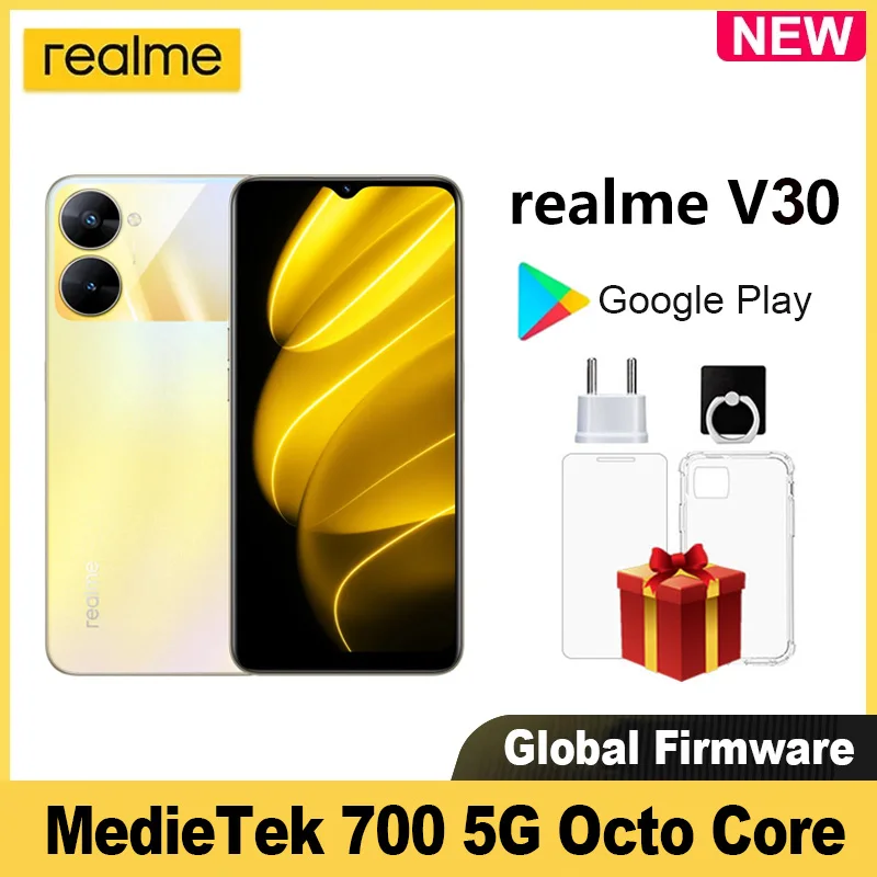 Realme V30 글로벌 펌웨어 5G 스마트폰, 5000mAh, 6.5 인치, 60Hz, 13MP HD + MTK 디멘시티 700, 와이파이 SIM, 안드로이드, 신제품 