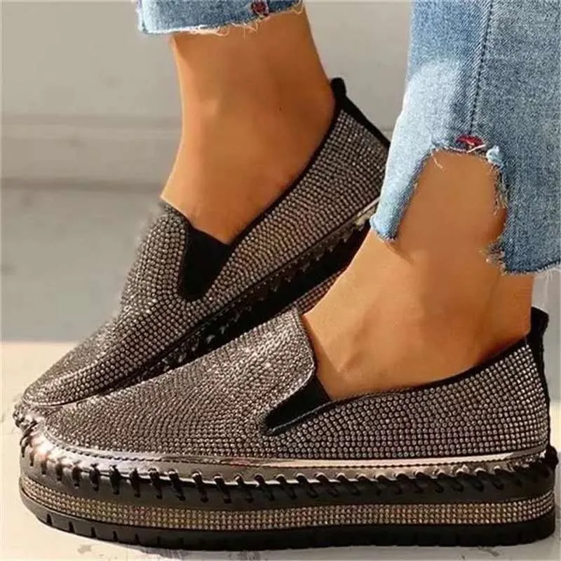 

Women's Loafers Trend Sequins Lazy Shoes Fashion Glitter Flats 2024New Luxury Shoes Woman Comfortable Thick Sole Vulcanize Shoe