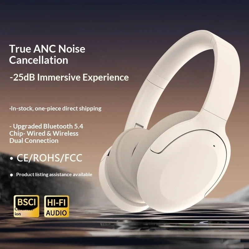 

Беспроводные Bluetooth 5.4 наушники Fmouse с активным шумоподавлением, складные, с 40-мм динамиками и амбушюрами без давления на уши, для путешествий