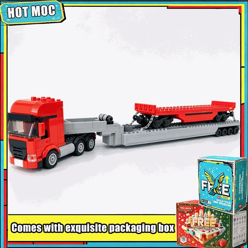 592 PCS Customize SLT Heavy Truck Rail Schwertransport LKW Eisenbahn MOC Building Block Model Children Assembly Christmas Gifts