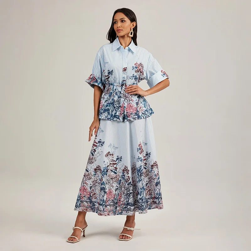 

ALPHALMODA 2025, придворный стиль, рубашка на шнурке, трапеция, юбка, цветочный принт, женский ретро-костюм из 2 предметов