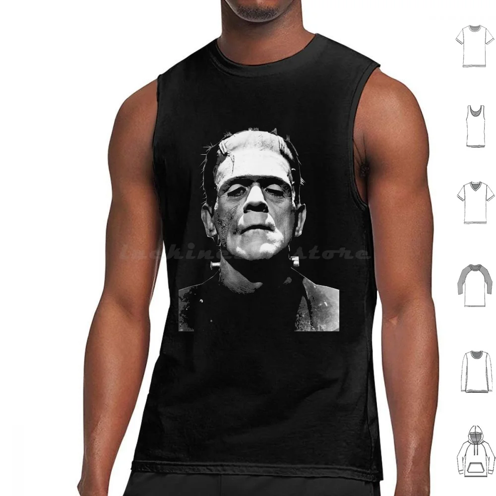 Monster Tank Tops Vest Sleeveless Boris 1932 Frankenstein Mary Shelley Monster Classic Monster Classic Horror Scary Black And