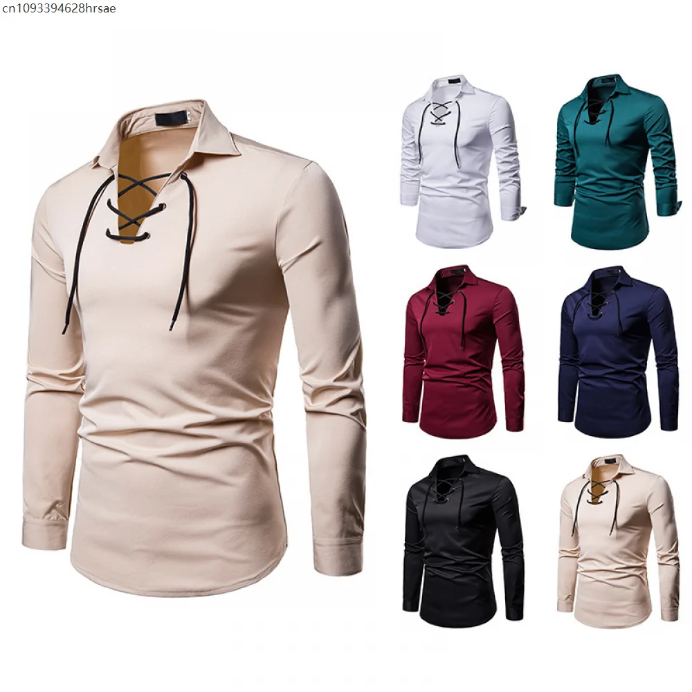 

Adult Men Shirt Long Sleeve Top Medieval Pirate Costume Halloween Party Role Play Outfit 2025