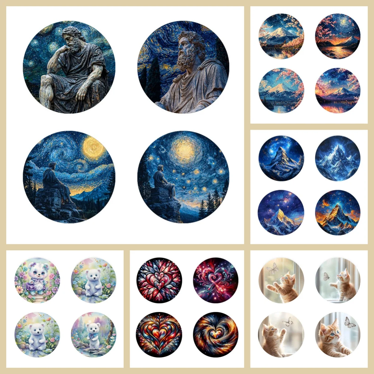 

4 anti-slip and heat-insulating wooden coasters with animal/landscape patterns, suitable for kitchen and office festival gifts