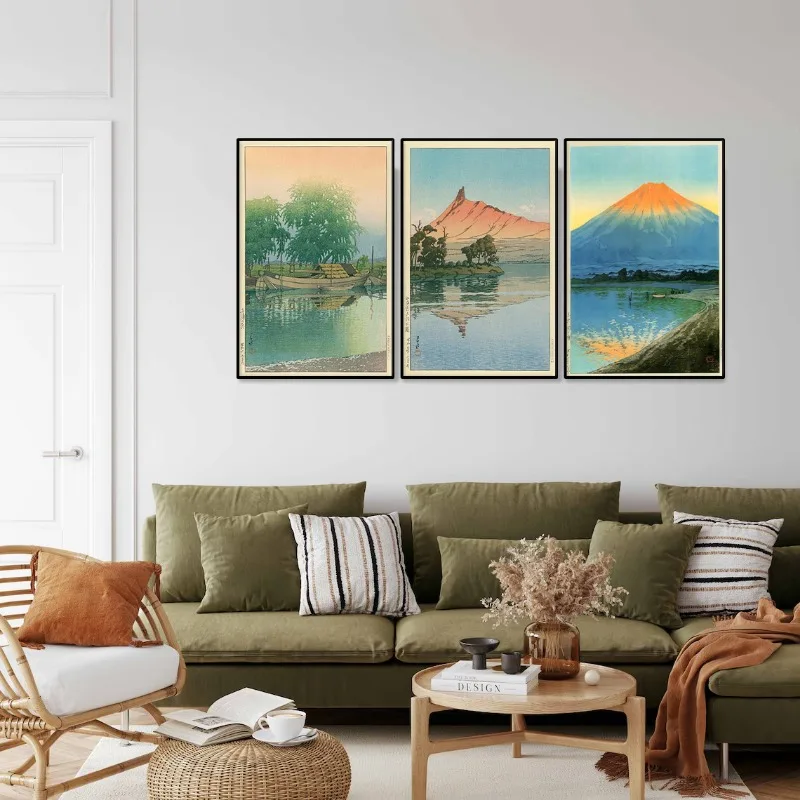 Japanese Hasui Kawase Artwork Poster Retro Asian Landscape Sunset Tree Mountain Sea Canvas Painting Wall Art for Room Home Decor