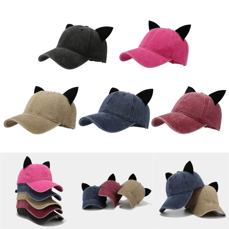 Subculture Casual Sport Hat Modern Baseball Hat Kitten Ears Adjustable Hat for Travel Fitness Workout Dropship