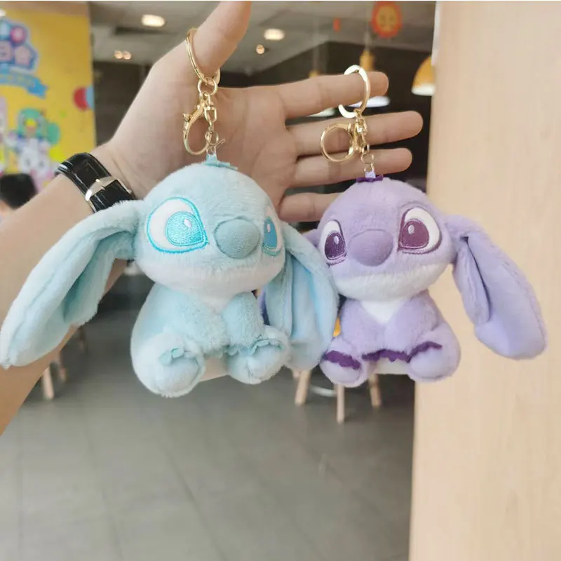 12Cm Anime Disney Stitch peluche bambola portachiavi personaggio dei cartoni animati per bambini giocattoli da modellare ragazze zaino ciondolo ornamento regalo