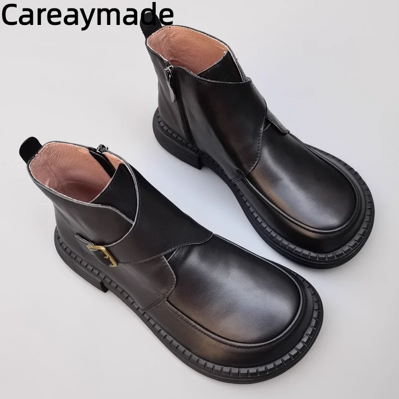 Careaymade-100% Genuine leather men\'s large head wide version obese foot single short boots,business Casual  wool warm shoes