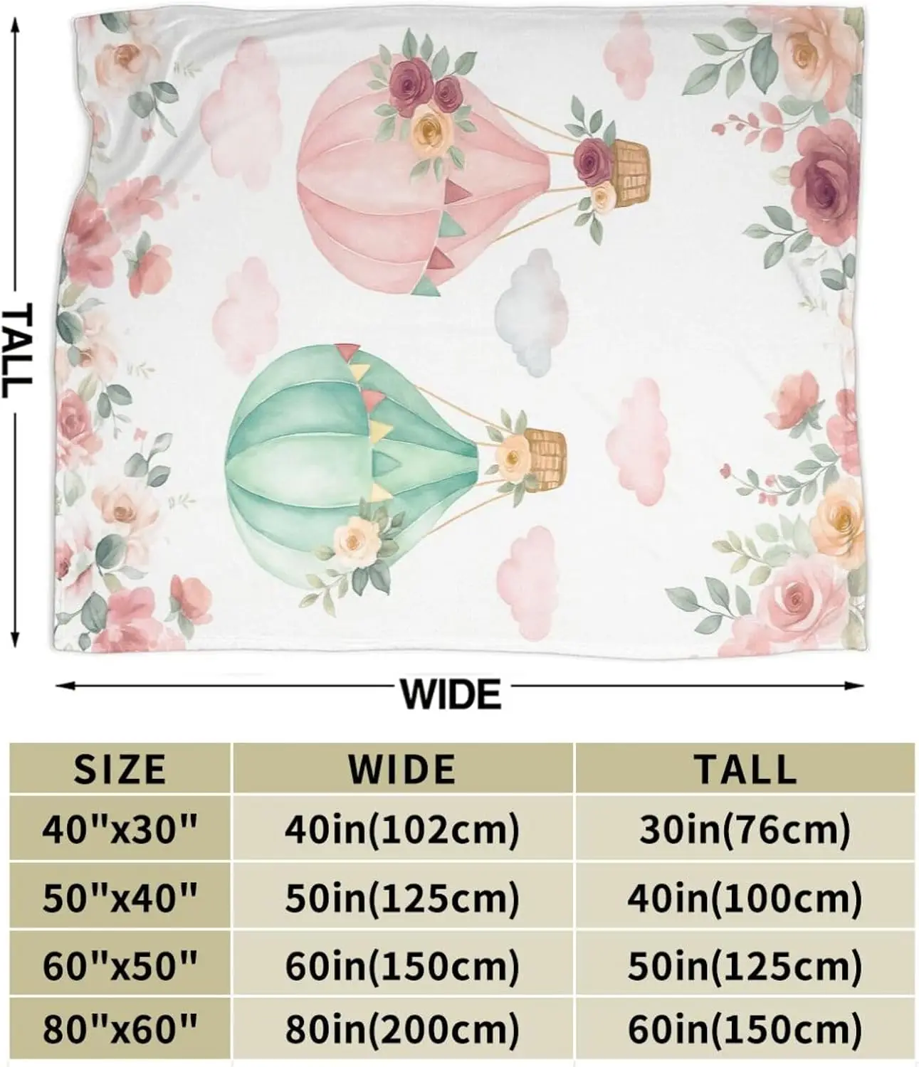 Whimsical Floral Hot Air Balloon Throw Blanket Cottagecore Spring Autumn Decor Cozy Couch Throw Home Decor Gift