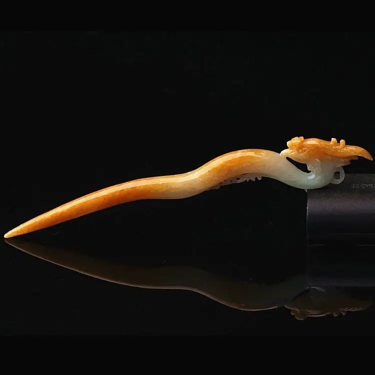 دبوس شعر اليشم فينيكس الطبيعي الأصفر اليشم الجليد الدبق البذور غرامة نحت اليشم فينيكس #5