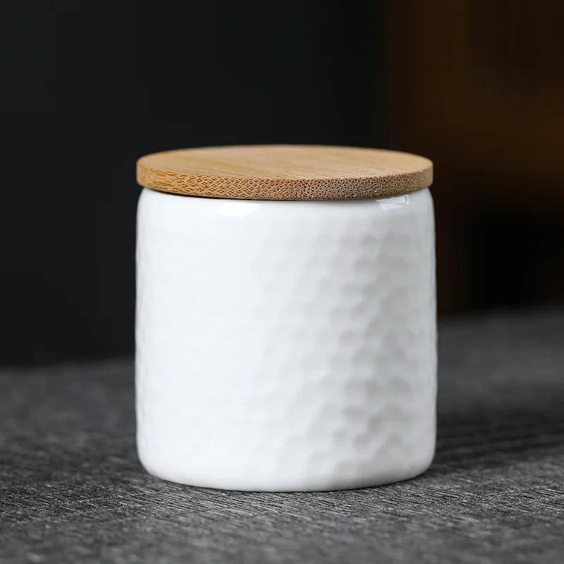 European White Ceramic Jar with Bamboo Wood Lid Portable Mini Porcelain Jar Tea Box Candy Sealed Box Container Gift Home Decor