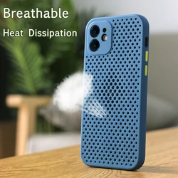 Heat Dissipation Hollow Phone Case for iPhone 13 12 11 Pro Max XR XS Mini 8 7 6S Plus 13Pro Soft Breathable Silicone Back Cover