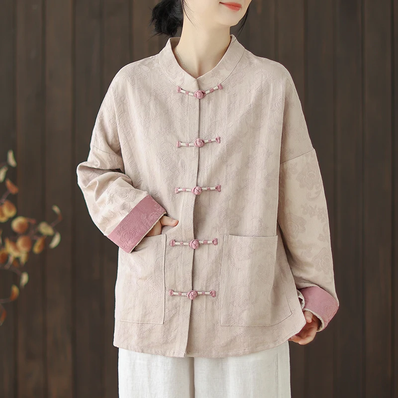 

Новая женская хлопково-льняная рубашка-жакет в китайском стиле с вышивкой, воротником-стойкой и пуговицами, для весенне-осеннего сезона, в стиле Арт-Дзен Тан.