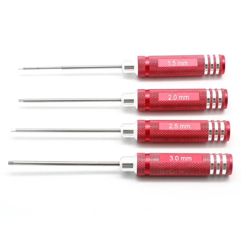 Hex Screw Driver Set para ferramentas RC, chapeamento de titânio, chave de fenda endurecida, RC Tools, 1.5mm, 2.0mm, 2.5mm, 3.0mm, 4 PCs