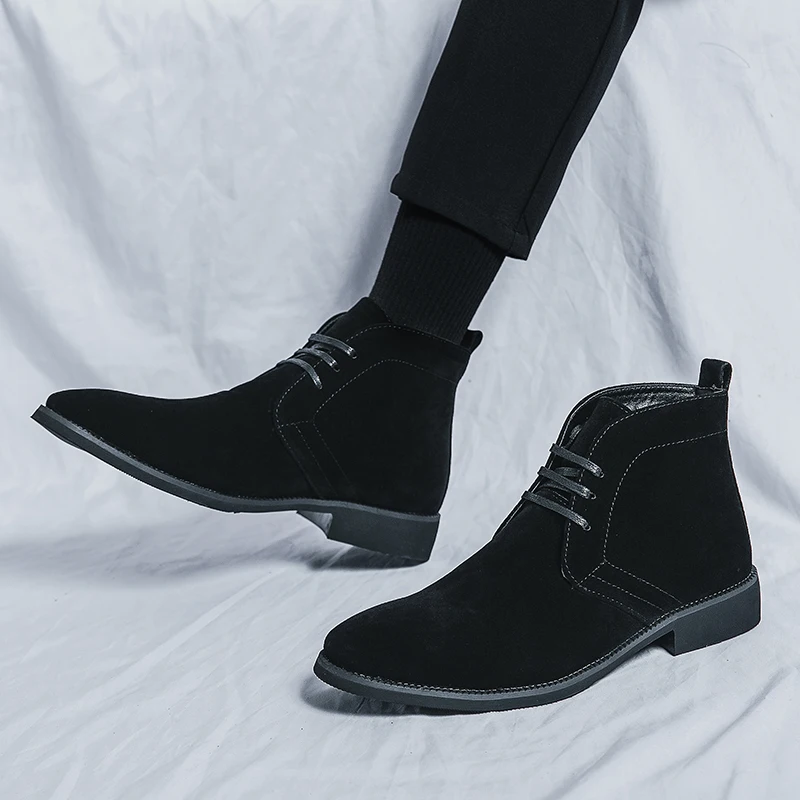 Retro Men Business Chelsea Boots Men Casual Comfortable High-top Pointed-toe Brand Warm Boots Gentleman Boots Men Sizes 38-46