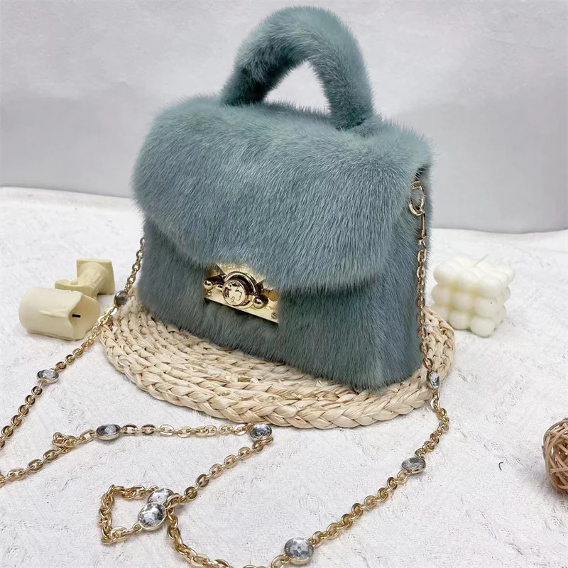 2023 New Winter Mink Fur Handbag Women's Shoulder Bag Real Mink Fur Underarm Bag Designer Furry Fur Handbag For Women