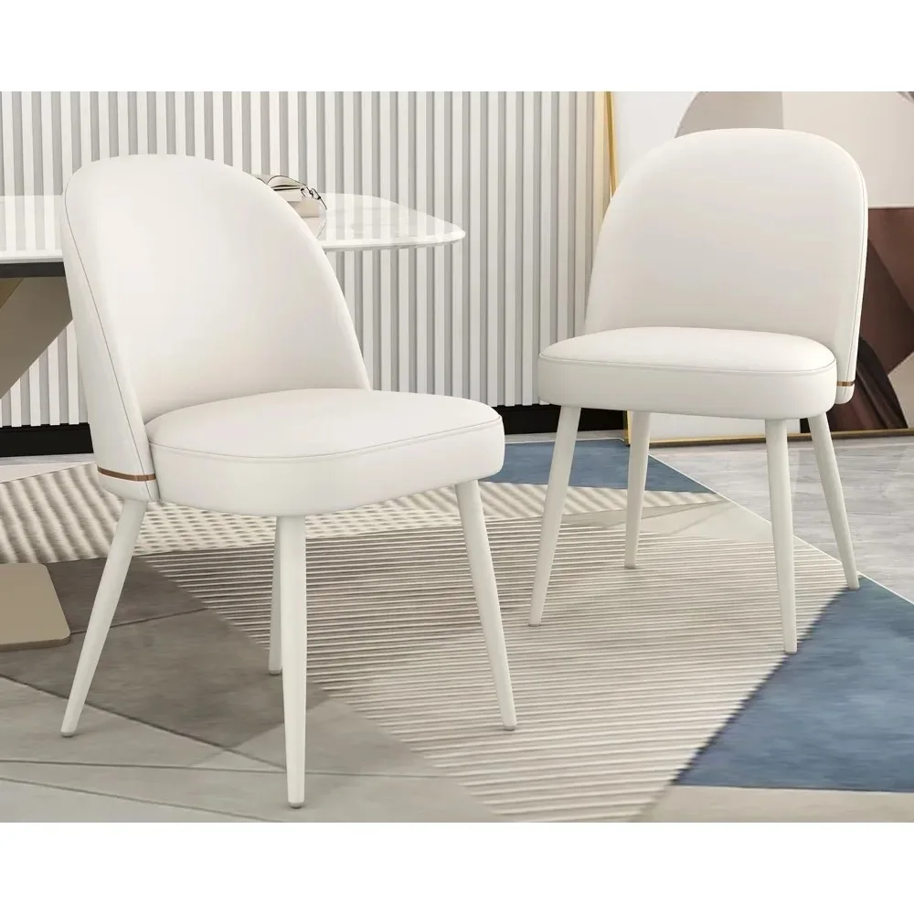 Set di 2 sedie da pranzo moderne in pelle PU, sedie da cucina imbottite, sedie laterali senza braccioli con schienale curvo e metallo bianco Le