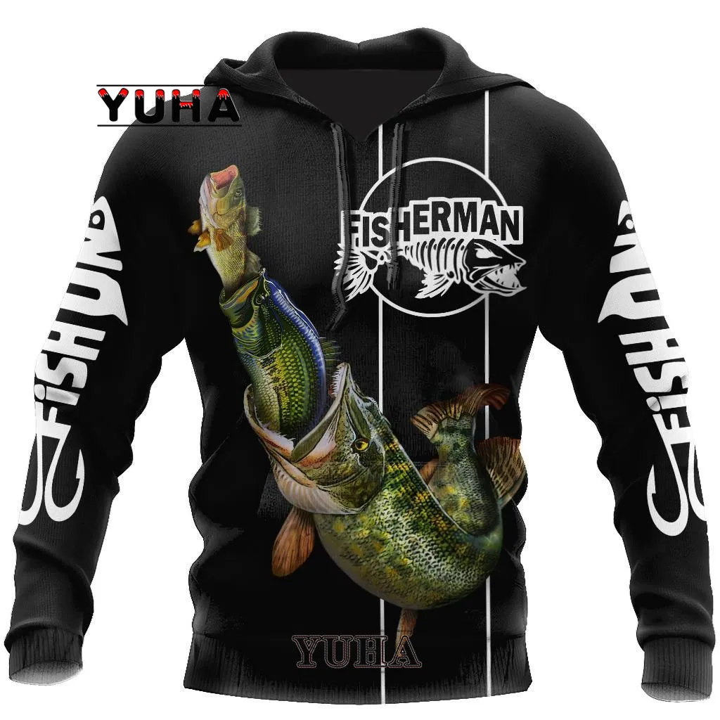 Fishing man The Great Fish Eats The Small  Fishing Hoodie 3D Graphics Harajuku Hooded Hip Hop Pullover Funny Men Clothing Hoodie