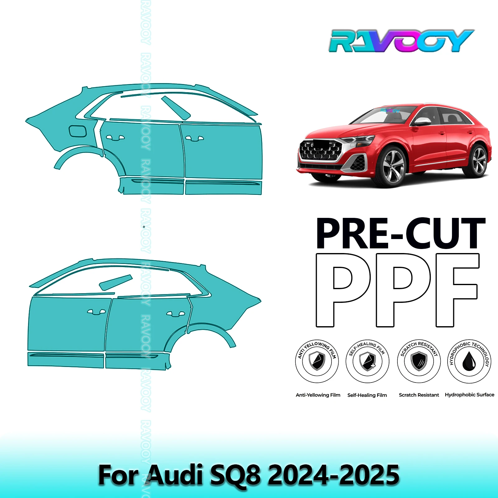 

For Audi SQ8 2024-2025 8.5mil Clear Matte Pre-Cut PPF Door & A/B Pillar Kit TPU Paint Protection Film Set