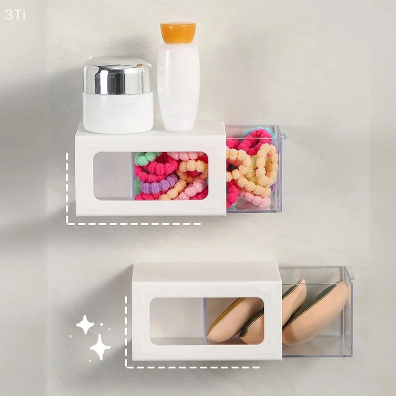 Wall Mounted Storage Box Bathroom Cosmetic Cotton Swabs Jewelry Storage Box Home Office Sundries Clip Hairpin Drawer Storage