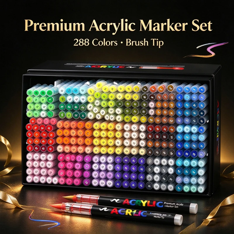 12/240/288 Colors Acrylic Brush Marker Pens Paint Markers for Rock Glass Ceramic Canvas Wood DIY Crafts Art Drawing Supplies