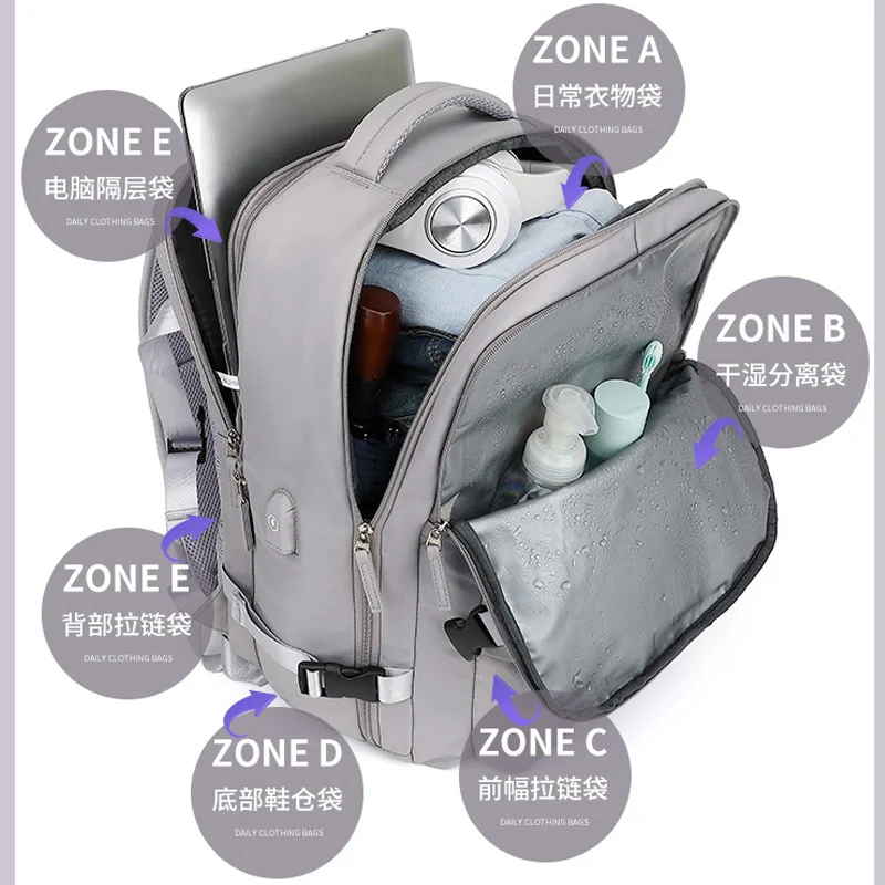 Expandable 39L Airline-Approved Travel Backpack 16 Inch Trolley Equivalent 180° Opening Luggage Backpack with Shoe Compartment