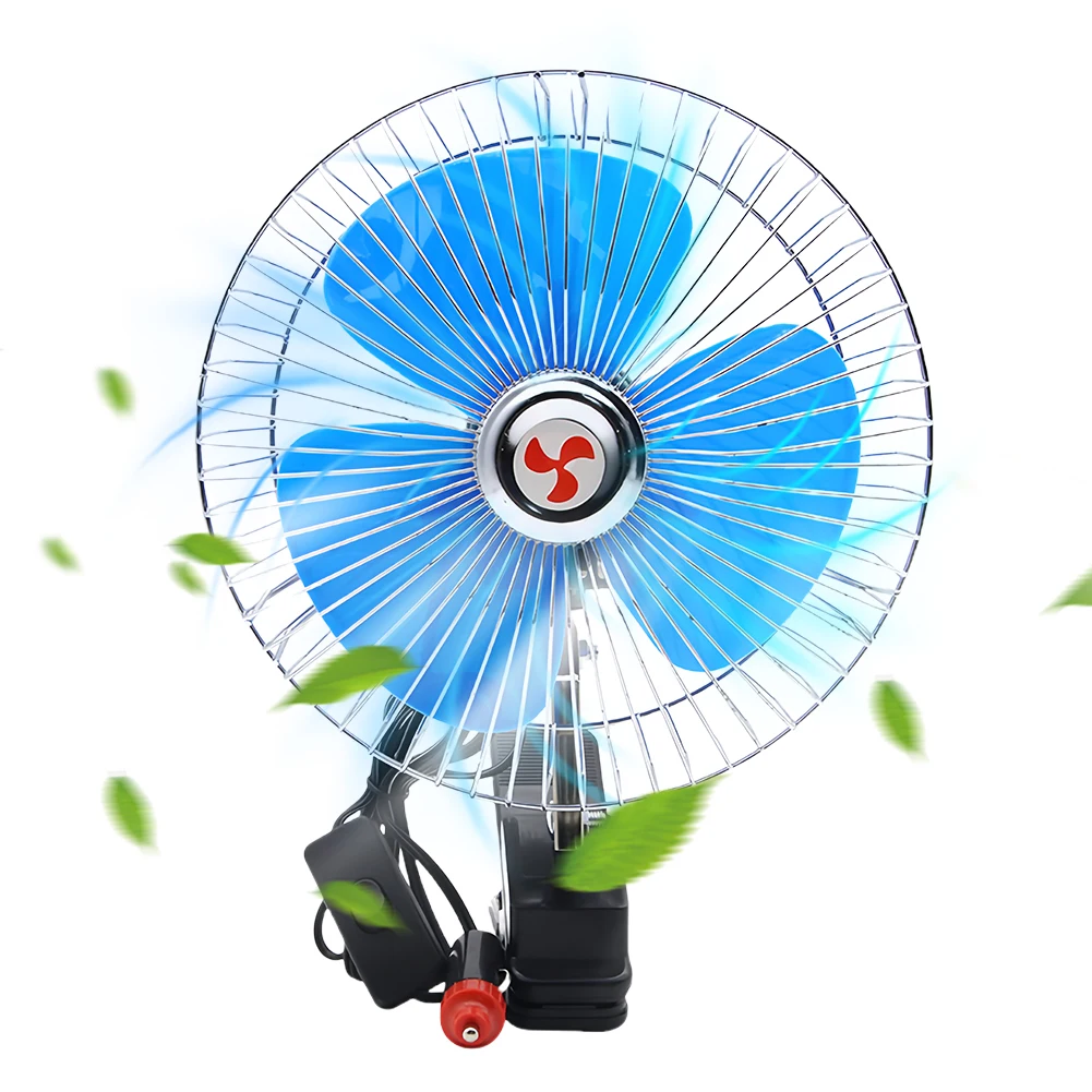 8 Inch Electric Car Oscillating Fan Rotation Air Cooling Fan 12V/24V 15W Summer Cooling Fan Strong Wind Truck Vehicle Air Cooler