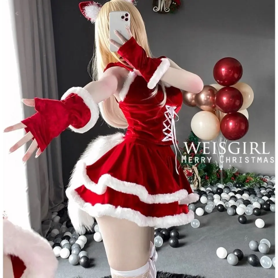 

Cos Halloween Costume Cosplay Merry Dress Uniform Seduction Sexy Little Wildcat Girl Rabbit Girl Christmas Dress Red Skirt Suit