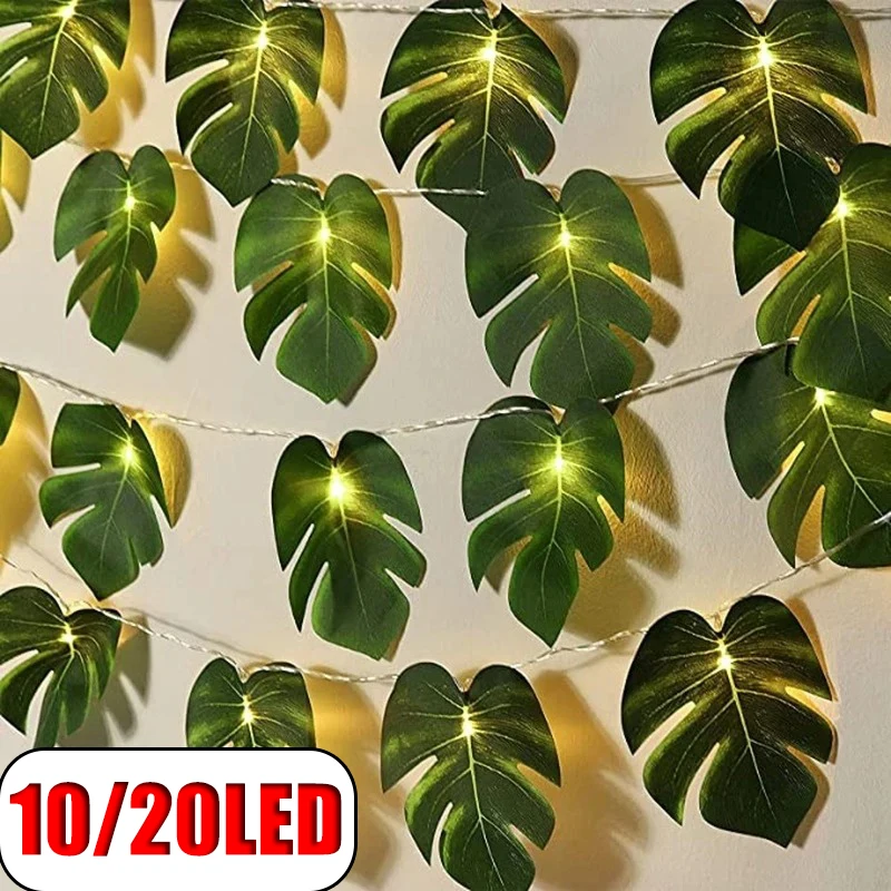 3M Artificial Turtle Leaves LED String Lights Tropical Palm Leaves Garland Lamp Hawaiian Luau Beach Wedding Party Decoration