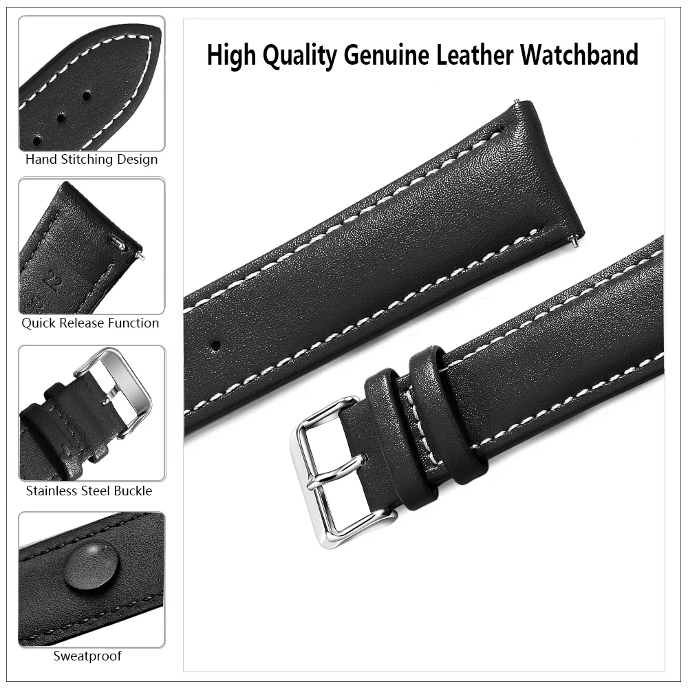 SAMCO-Bracelet de montre en cuir véritable à dégagement rapide, bracelets de montre, convient pour Samsung Galaxy Watch, Huawei Watch, Top Gain,