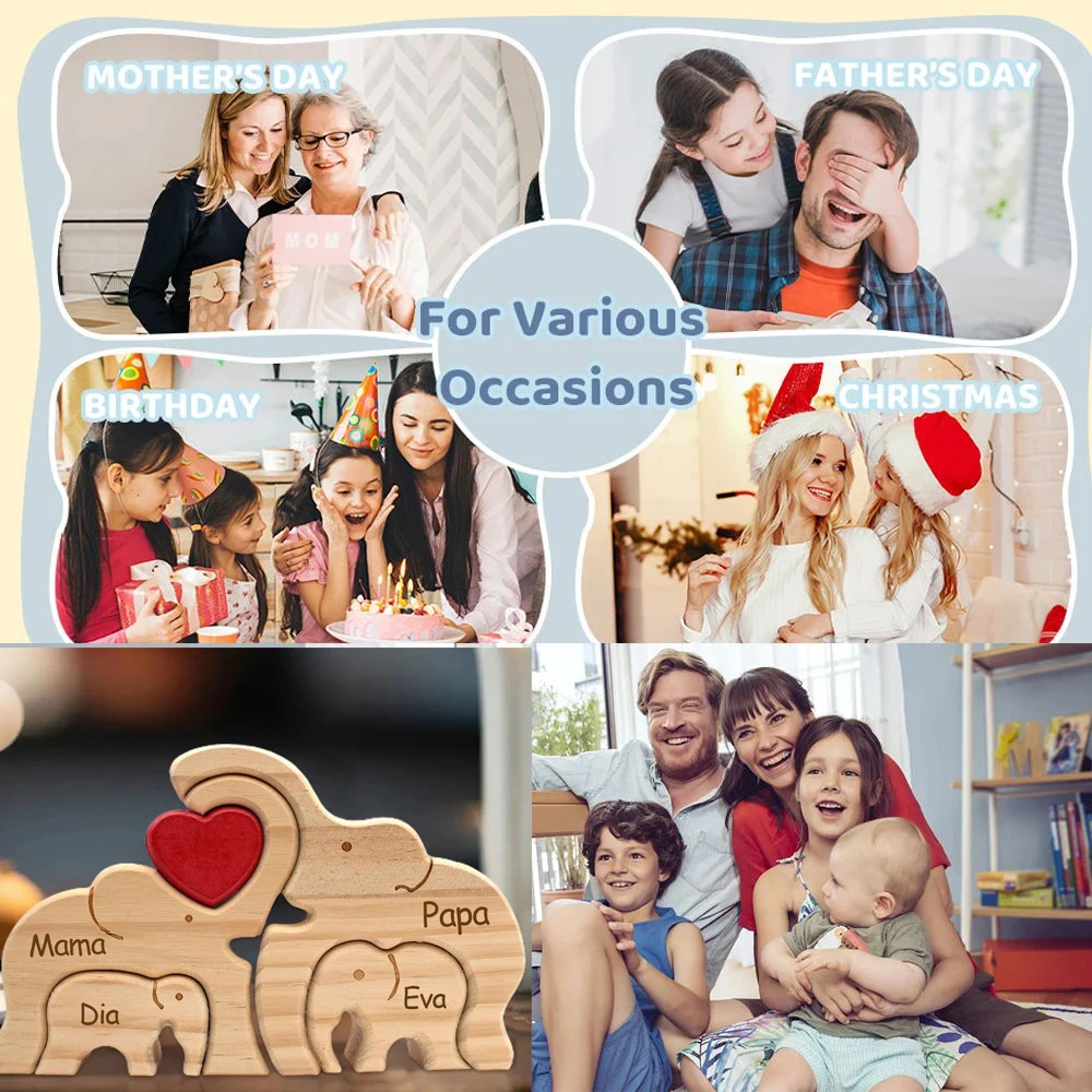 Elefant Home Custom Name Puzzle Ornament DIY Holz Elefant Puzzle Home Decor Kostenloses individuelles Geburtstagsgeschenk Thanksgiving-Geschenk – Detail 4