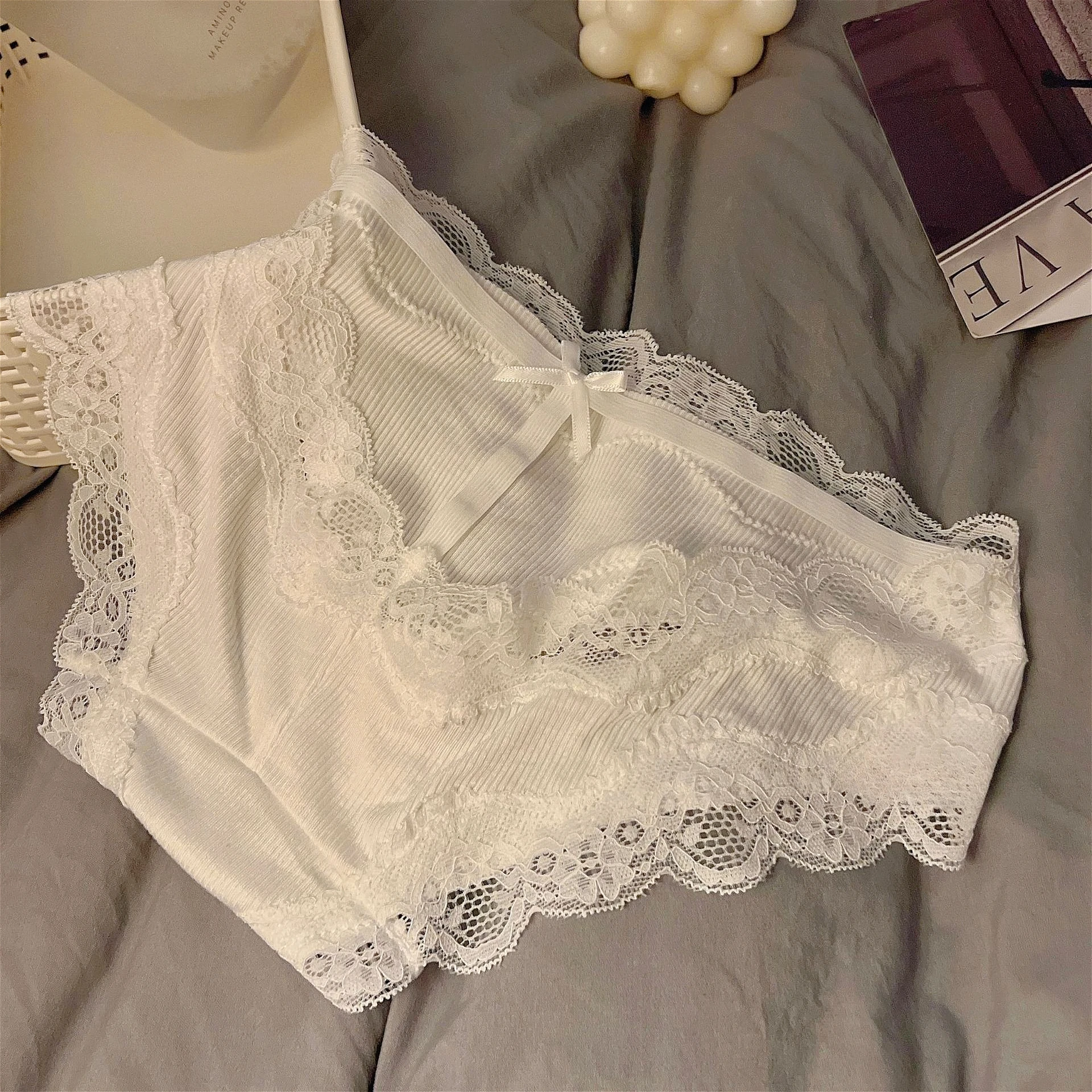 

French Style Low Waisted Lace Underwear for Women - Bow Tie Design Breathable Comfortable Sexy, Cotton Crotch Ladies Panties